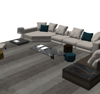现代组合沙发,茶几 边几su草图模型下载