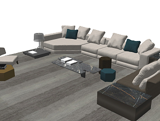 现代组合沙发,茶几 边几su草图模型下载