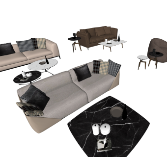 08北欧现代极简沙发组合、茶几SU模型下载su草图模型下载