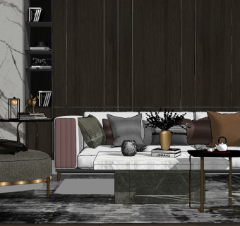 10现代风格组合沙发 背景墙 茶几SU模型下载su草图模型下载