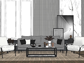 14现代简约沙发茶几组合、背景墙SU模型下载su草图模型下载
