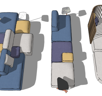 15现代方块组合沙发，公共座椅SU模型下载su草图模型下载