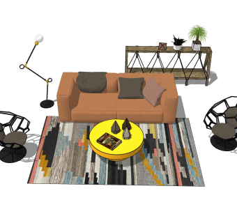 45现代时尚简约风格沙发茶几组合 装饰柜 单人沙发su草图模型下载