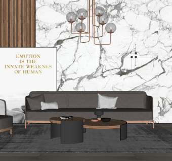 46现代轻奢布艺沙发茶几组合 单人沙发，吊灯su草图模型下载