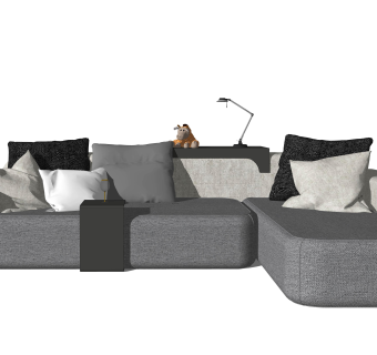 57现代简约转角沙发 多人组合沙发 靠垫 绿植 落地灯su草图模型下载