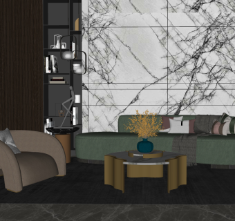 61现代轻奢弧形异形沙发茶几 休闲椅组合su草图模型下载