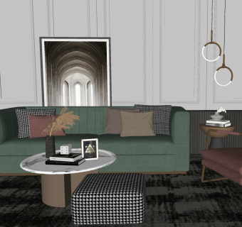 67现代沙发茶几组合 装饰品 摆件 吊灯su草图模型下载