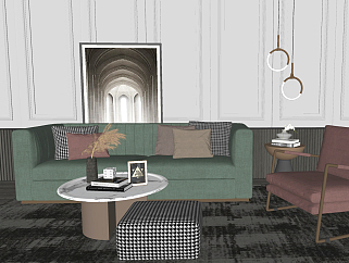 67现代沙发茶几组合 装饰品 摆件 吊灯su草图模型下载