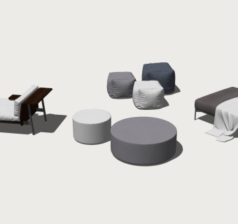 75组合沙发,方块沙发，圆形沙发，躺椅，卧榻，贵妃榻，圆墩坐墩坐垫su草图模型下载