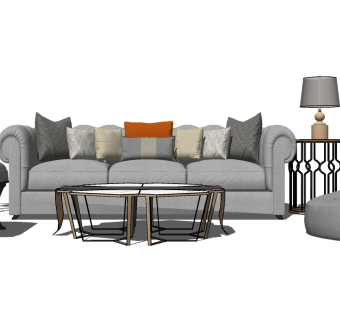 87简欧式简欧，美式风格沙发组合 灯几 脚凳 休闲沙发su草图模型下载