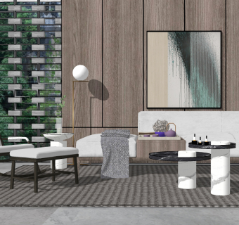 90新中式沙发组合 背景墙 单人椅，卧榻，躺椅，摇椅，su草图模型下载