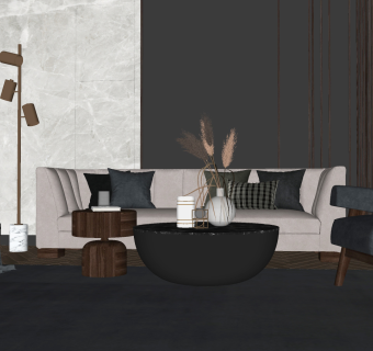 101现代简约沙发茶几组合 单人沙发 落地灯 摆件su草图模型下载