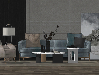 105现代北欧风格组合沙发 背景墙 茶几 单人沙发su草图模型下载