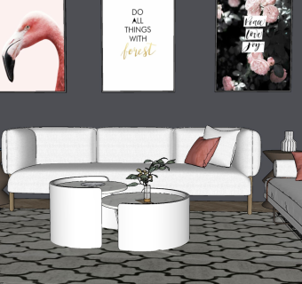 140现代沙发茶几组合 休闲单人椅  摆件  装饰画 绿植 地毯su草图模型下载