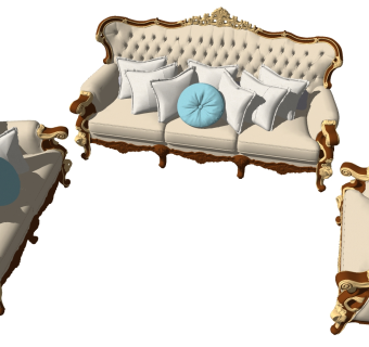 180欧式法式古典雕花沙发 单人沙发 双人沙发 三人沙发su草图模型下载