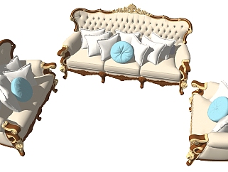 180欧式法式古典雕花沙发 单人沙发 双人沙发 三人沙发su草图模型下载