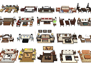 184<em>新中式</em>，中式古典沙发茶几组合，单椅，双人沙发，...