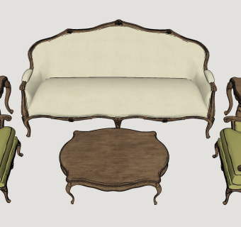 201欧式，美式古典沙发茶几，轻奢单人沙发，欧式高背单椅su草图模型下载