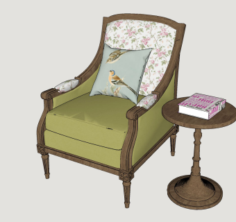 207欧式 美式休闲沙发圆几su草图模型下载