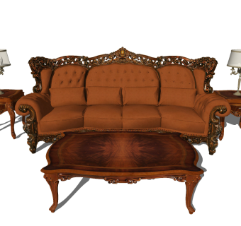 欧式 法式古典雕花沙发茶几组合 灯几 台灯su草图模型下载