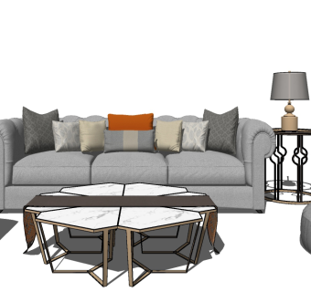 欧式风格沙发组合 茶几 灯几 懒人沙发su草图模型下载