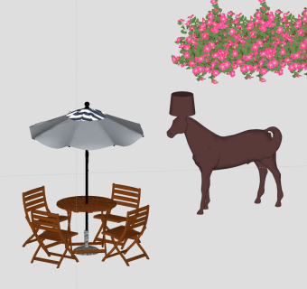 4，户外遮阳伞，木桌椅，骏马落地灯，欢迎光临，人物雕塑su草图模型下载