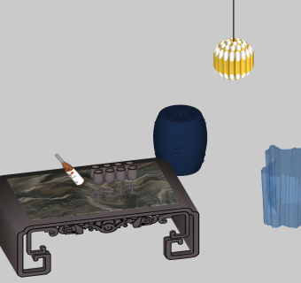 8中式茶几鼓凳，坐凳坐墩su草图模型下载