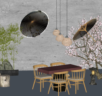 13日式景观石头su草图模型下载