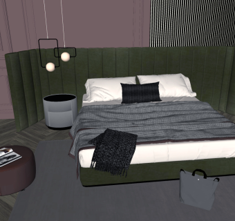 101现代轻奢软包皮革双人床床头柜su草图模型下载