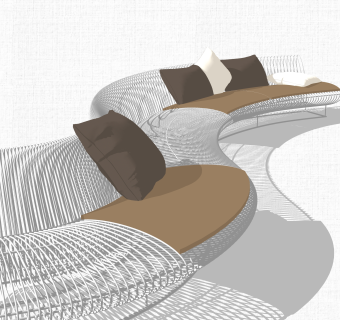弧形坐凳su草图模型下载