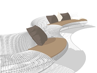 弧形坐凳su草图模型下载