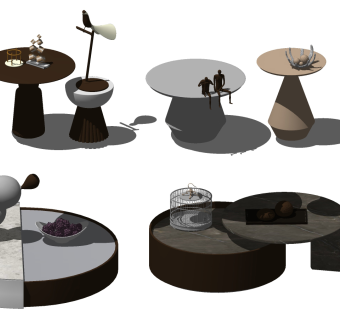 02现代风格圆几角几茶几组合su草图模型下载