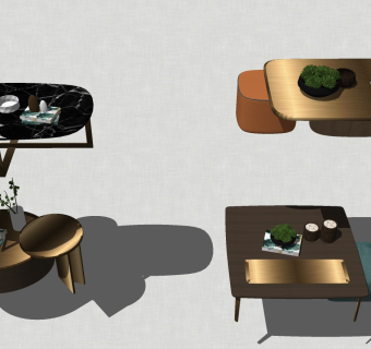 06茶几 圆几 方几组合su草图模型下载