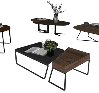 07北欧铁艺实木圆形茶几摆件 绿植su草图模型下载