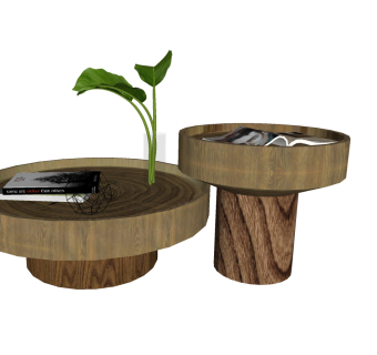 13简约高低原木茶几su草图模型下载