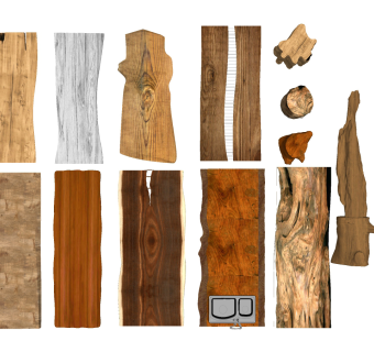 21新中式实木原木木板桌面茶茶桌，茶台 茶座，木桩坐凳，木墩su草图模型下载