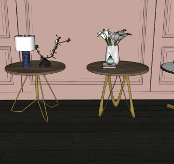 22现代轻奢圆几边几组合 花卉 摆件 陶瓶su草图模型下载