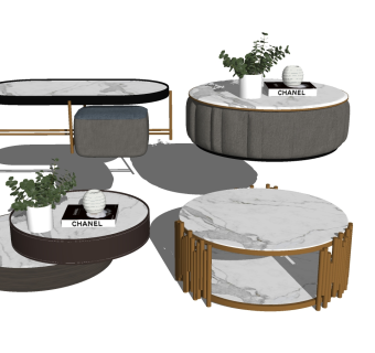 23现代大理石茶几摆件组合su草图模型下载