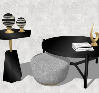 24现代轻奢茶几边几懒人沙发su草图模型下载