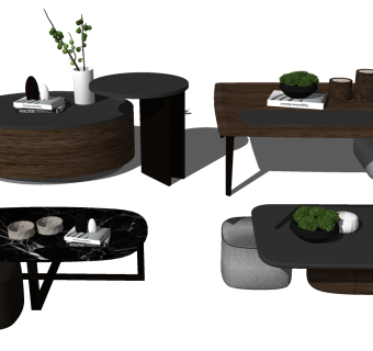 26现代简约茶几组合su草图模型下载