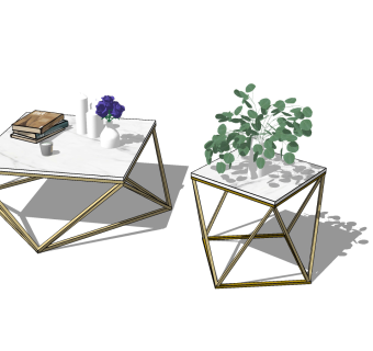 30现代金属大理石茶几摆件组合su草图模型下载
