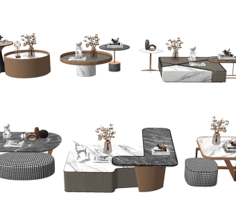 38现代轻奢茶几组合花瓶摆件组合懒人沙发su草图模型下载