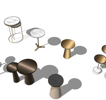 40茶几边几圆几玻璃茶几大理石茶几组合su草图模型下载