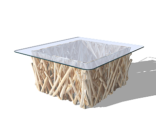 48树枝 艺术 茶几 玻璃桌 矮桌su草图模型下载