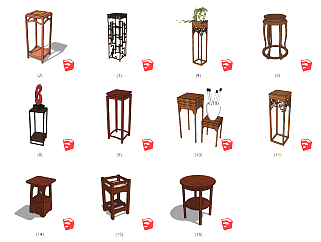 57新中式家具 中式古典茶几角几边几su草图模型下载