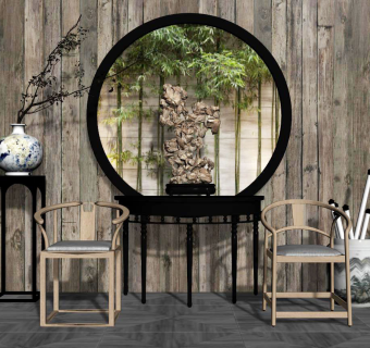 新中式中式实木茶桌组合带底座装饰摆件组合