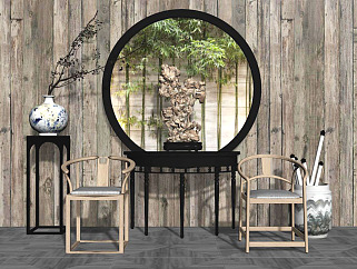 61新中式中式实木茶桌组合带底座装饰摆件组合，盆栽，...