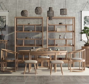 62新中式实木茶桌家具组合 边几 盆栽盆景单椅 装饰架 茶架东 南亚吊灯,摆台，花架字画挂画su草图模型下载