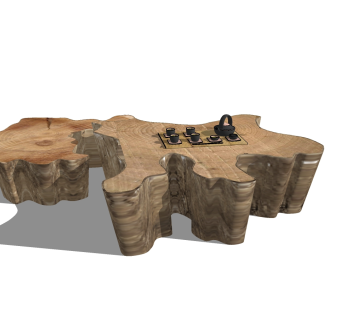 74木头茶几根雕茶几su草图模型下载