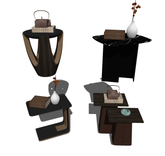 82新中式边几茶几组合角几su草图模型下载